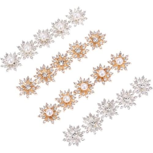 10PCS/set 16MM Flatback Plating Pearl Hairpin Decoration Rhinestone Snowflake Buttons DIY Craft Apparel Sewing Accessories