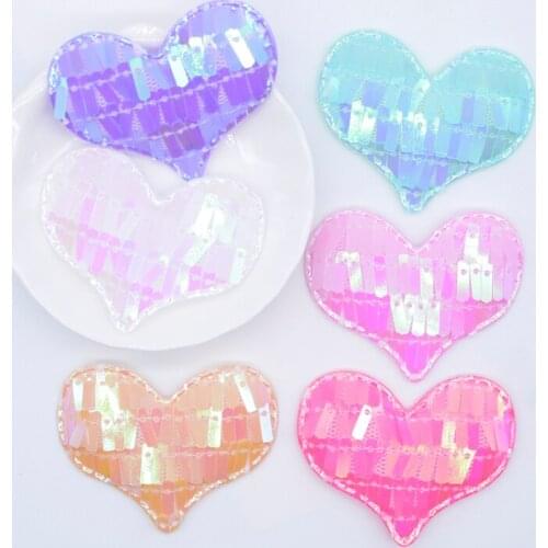 12Pcs 55*40mm Glitter Sequins Heart Appliques for Clothes Hats Sewing Patches DIY Headdress Hair Clips Bow Decor Accessories N39