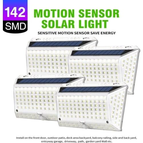 142LED Solar Light Outdoor Human Body Induction Lamp Waterproof Motion Sensor Street Light For Garden Patio Yard Lawn Decoration