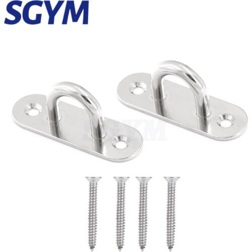 2pcs Heavy Duty Stainless Steel Oblong Plate Staple Ring Hook Loop U-shaped Design Screws Wall Mount Hook Hanger Boat Rigging