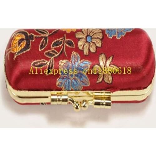 200pcs/lot Retro Lipstick Case jewelry storage box Embroidered Brocade Fashion Holder Flower Design Box With Mirror