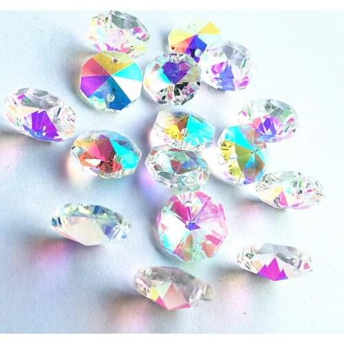 2021 New AB color Octagon Beads 600pcs/lot In 2 holes Cut & Faceted 14mm Crystal Glass Curtain & Chandelier Stones For Garlands