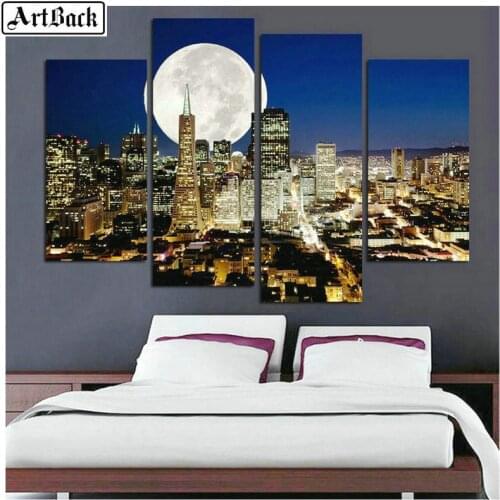 5d diamond painting city month landscape diamond embroidery full square 3d mosaic sticker living room decoration 1 set 4pcs
