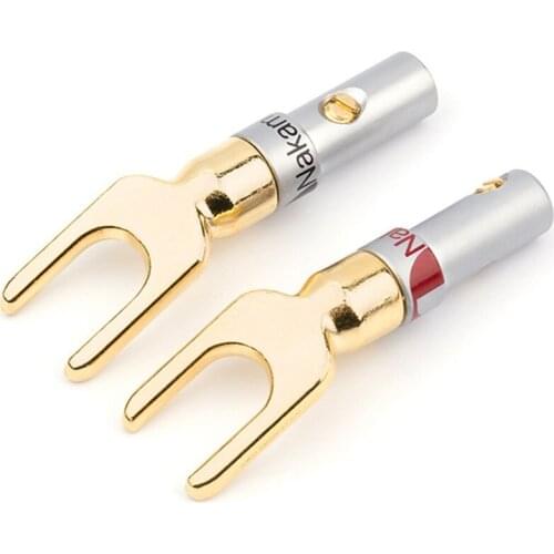 8pcs Banana Audio Plug Nakamichi Y/U Spade Y Plug U-Shaped Speaker Connector Copper Plated Gold Terminal Post Adapter
