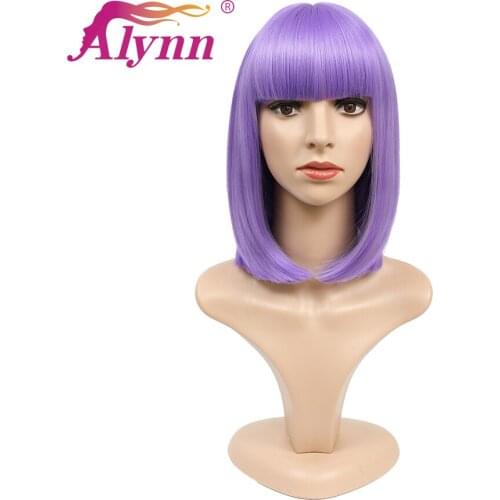 Alynn Short Straight Hair Synthetic Purple Bob Wigs With Bangs Natural Hairline Heat Resistant Cosplay Party Wigs For Women