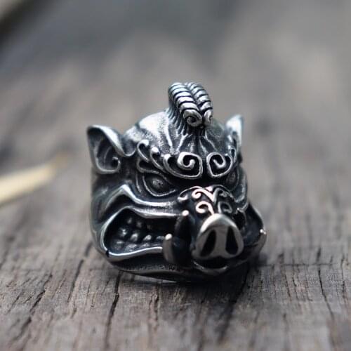 Beast wild boar totem Biker Rings Mens Pig Sacrifice Stainless Steel Ring Punk Animal jewelry