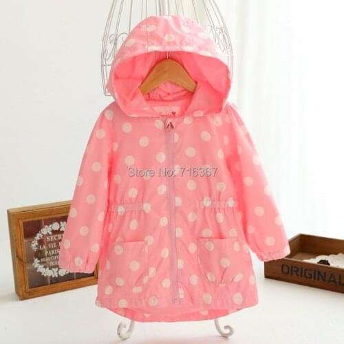 Free Shipping-2015 new kids/children/baby girls spring/summer hooded nice polka dots jacket, toddler jacket (MOQ: 1pc)