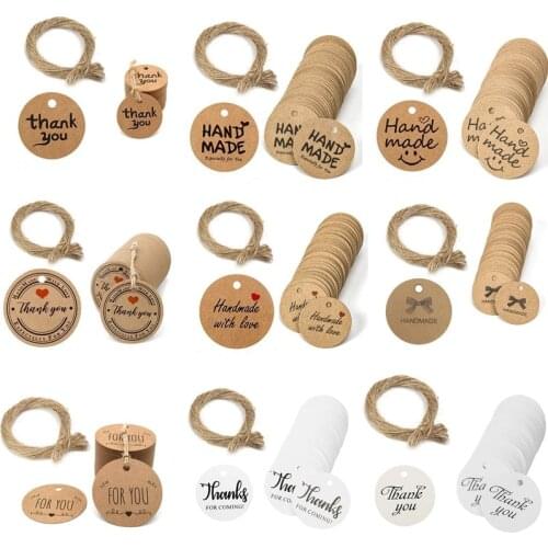 100pcs Handmade Tags Thank You Handmade with Loves Fou You Kraft Paper Tag Gift Packaging Wrapping Baking Supplies Hang Labels