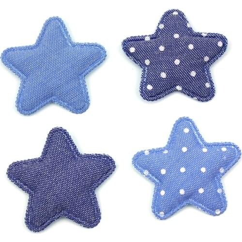 60Pcs 4cm Denim Star shape Padded Appliques for Children handmade headwear Accessories DIY Baby Hairpin Ornament Decoration