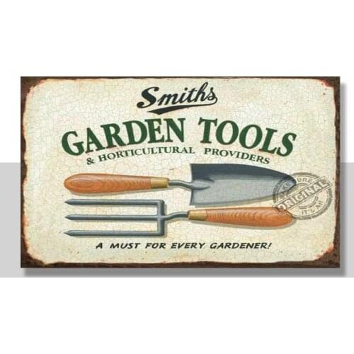 Smiths Garden Tools, Gardening, Gardener, Fork Trowel Old, Small Metal Tin Sign