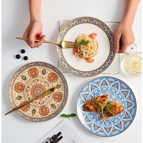 Ceramic Plate Japanese-style Creative Hand-painted Pattern Plate Household Dishes Shallow Fruit Salad Plate Round Snack Plate
