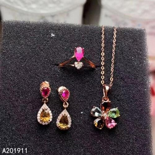 KJJEAXCMY boutique jewelry 925 sterling silver inlaid Natural Tourmaline Necklace Ring Earring noble Suit Support test classic