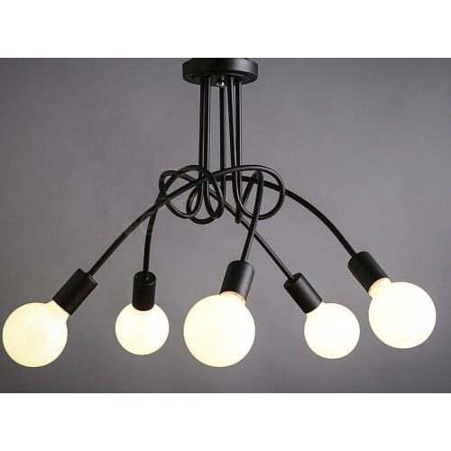 Creative Black & white 5 holders E27 with bulbs ceiling lamp vintage personality modern brief led ceiling light