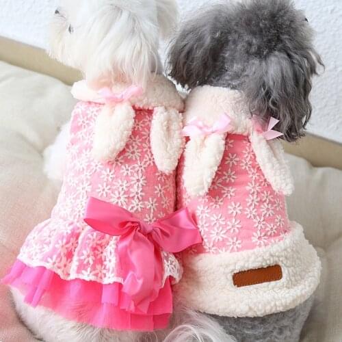 Rabbit Lace Pink Pet Dog Clothes Warm Coats Dog Bathrobe Jumpsuits Dog Pajamas Thick Coats Clothing For Dogs Cat Yorkie Teddy