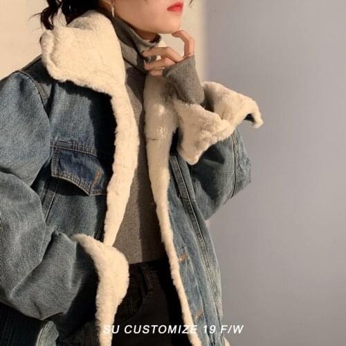 Autumn and Winter Retro Plus Velvet Thick Lamb Hair Denim Jacket Female Loose Wild Student Short Denim Coat NS2251