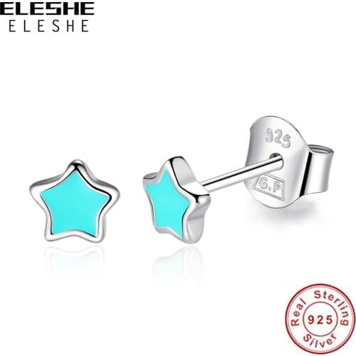 Lovely Blue Enamel Tiny Star Stud Earrings For Women Girls Party Dating Gift 925 Sterling Silver Fashion Jewelry
