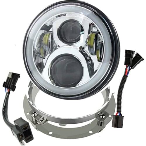 7" Headlights Mounting Bracket with 7 inch Halo LED Headlight (White DRL Amber Signal Light) for Harley Motorcycle Black/Chrome