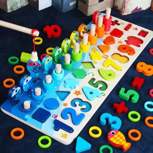 Montessori Educational Puzzles Creative 3D Wooden Toys For Kids Digital Matching Board Childrens Early Learning Toy Sets