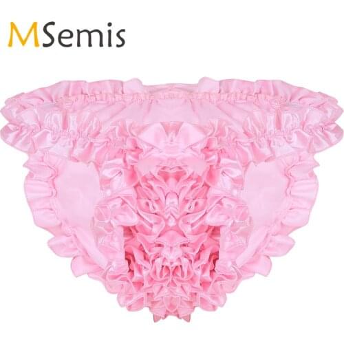 Mens Lingerie Sissy Underwear Super Frilly Ruffled Lined High Cut Sissy Knickers Bloomers Briefs Panties