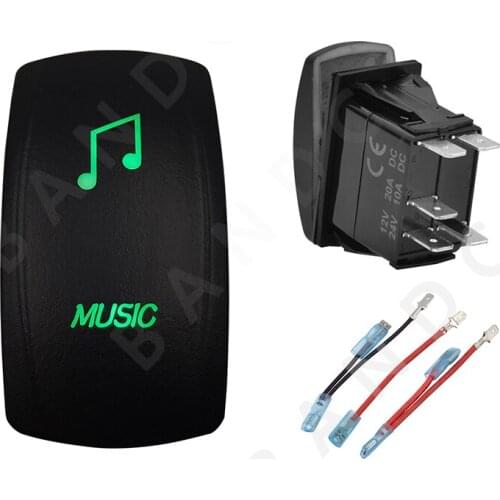 MUSIC 5P ON-OFF SPST Green LED Light Laser-Etched Rocker Switch for Car Boat Marine Yacht ARB RV Buses Truck,Jumper Wires Set