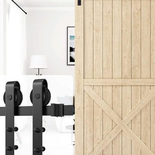 Barn Sliding Wood Door Hardware Set Steel Slide Rail Antique Track System Black Sliding door barn track hardware rails sliding