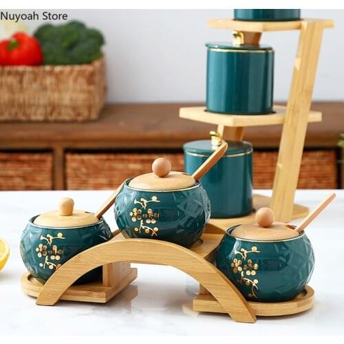 Nordic Ceramic Seasoning Jar Light Luxury Storage Household Seasoning Box Simple Combination Set Storage Tools Kitchen Supplies