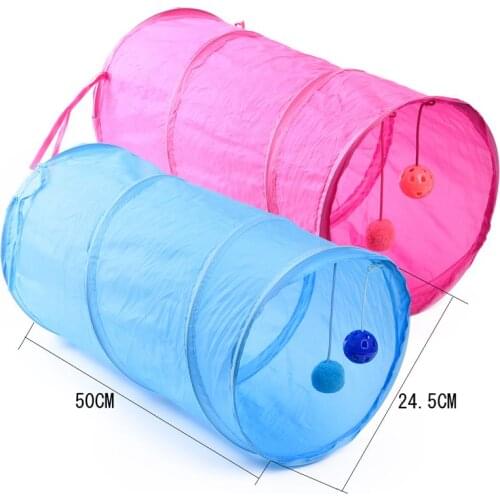 New Arrival Pet Toy Funny Long Tunnel Cat Playing Tunnel With Ball Foldable Kitten Product With Bell Red Blue High Quality