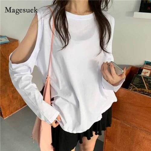 2020 Autumn Long Sleeve Tops Solid Cotton Off Shoulder Womens Blouse Office Lady O-Neck Loose Pullover Shirt Blusas Mujer 10939