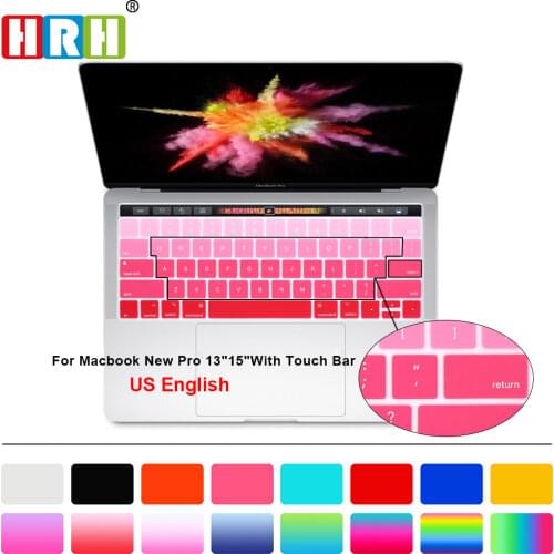 HRH Rainbow Silicone US Keyboard Cover Skin Protector For Macbook Pro 13" A1706 A1989 and 15" A1707 A1990 US Version Touch Bar
