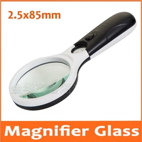 2.5X 85mm Lens Handheld Magnifier Illuminated Reading Birthday Gift Loupe Toy Insect Viewer Magnifying Glass with 2 LED Lights