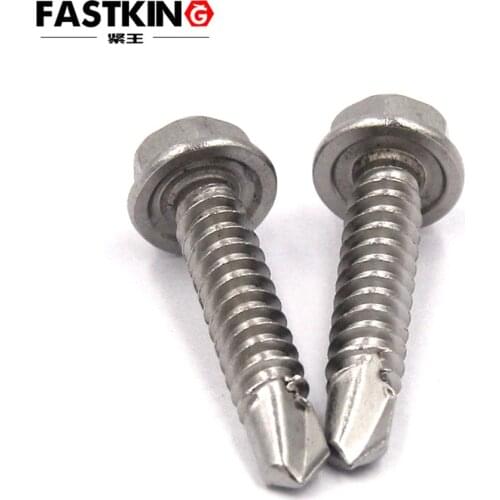 50Pcs DIN7504 M4.2 M4.8 M5.5 M6.3 410 Stainless Steel Self-Drilling Tapping Screws Hex Head Drilling Screws