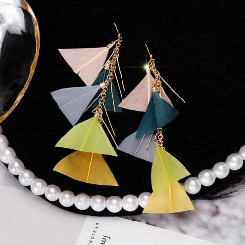 Colorful feather earrings boho holiday wind earrings long personality tassel earrings