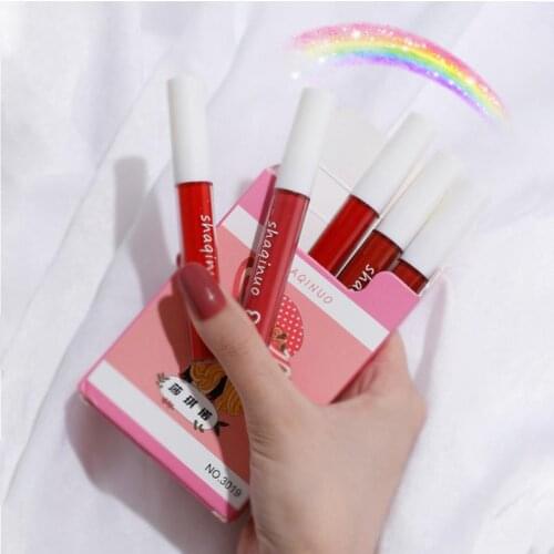 SHAQINUO 5pc/Set Smiley Lip Gloss Makeup Matte Velvet Lip Glaze Waterproof Lipstick Longlasting Sexy Red Lip Tint Cosmetic TSLM2