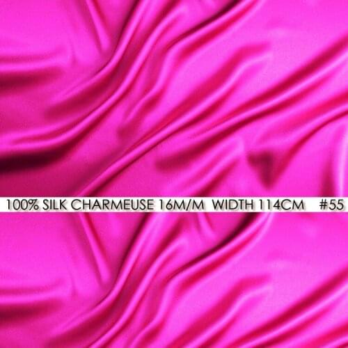 SILK CHARMEUSE SATIN 114cm width 16momme/100% Pure Silk Fabric/Patchwork Curtains Lighter Sewing Fabric NO55 -Bright Hotpink