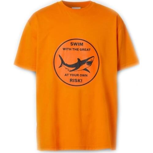 Plumn Mens Tops Shark Pattern Cotton Loose T-shirt Mens T-Shirts