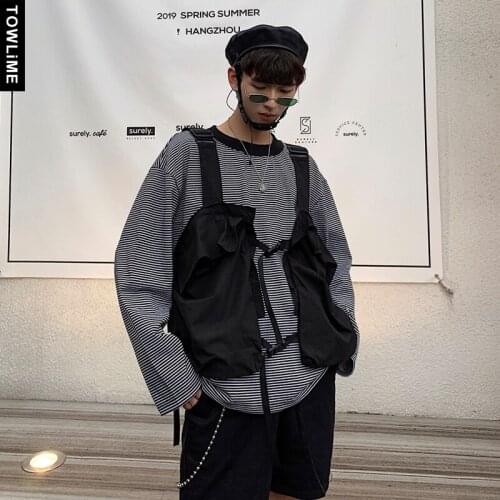 Hip Hop Cool Men Cargo Outwear Tops Fashion Bandage Pattern Tank Tops Chic Streetwear Sleeveless Shirts Male Casual Waistcoat
