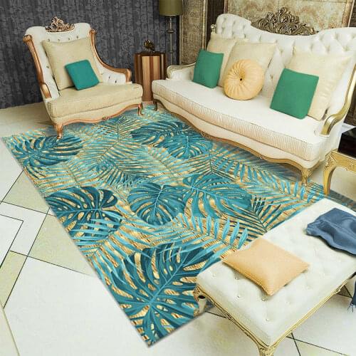 Phnom Penh high quality carpet art golden feather pattern living room bedroom carpet flannel 3D printing home kitchen floor mat