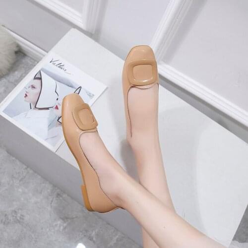 2020 New Autumn and Winter Square Head Shoes Flats Fine with Single Shoes Women Buckle Shoes for Ladies U19-47