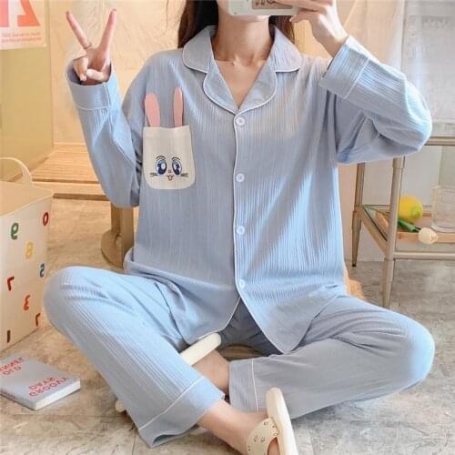 Cotton Pajamas Set For Women Anime Sailor Bear Pikachu Sleepwear Long Sleeve Home Clothes Cute Bunny Ear Cartoon Pyjama Mujer