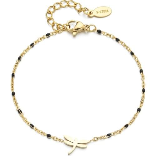 ZMZY 2021 Animal Cute Boho New Gold Color Chain Link Dragonfly Charm Bracelet Stainless Steel Bracelets for Women Gilrs Gift