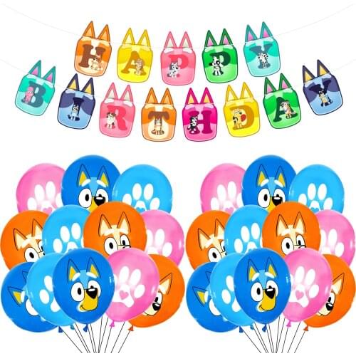 1set Bingo Bluey Balloons Pet Puppy Theme Party Decor Baby Boy Girl Toys Dog Paw Globos 12inch Latex Balls Happy Birthday Banner