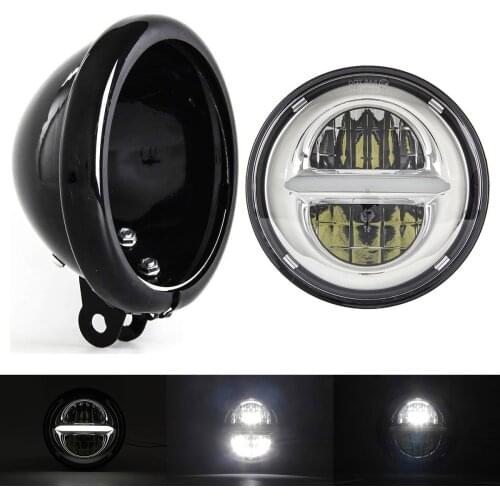 1 PCS 5.75 Inch Motorcycle LED Headlight with 1 PCS 5.75 Inch Headlight Housing Bucket for Honda Kawasaki Victory Yamaha