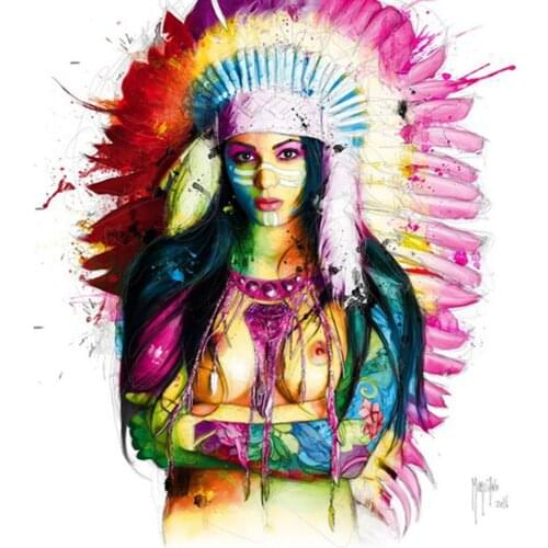 1 Pcs Modern Wall Painting Girl With Feather Colorful Portrait Art Canvas Painting For Home Bedroom Art Wall Decoration Picture