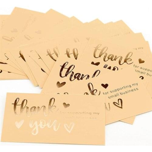 50pcs Rose gold Thank You for Supporting My Small Business Card Thanks Greeting Card 5*9cm Appreciation Cardstock Sellers Shop