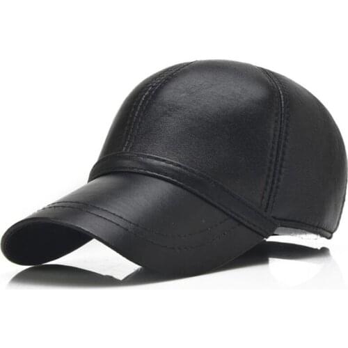 AOLI001 New Autumn Male Luxury Black Mens Casual Solid Leather Baseball Caps Trucker Hat Snapbacks