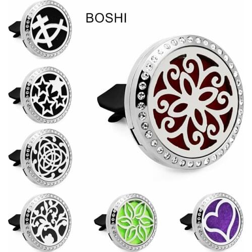 Flower Heart Stars 30mm Rhinestone Magnet Stainless Steel Aromatherapy Diffuser Locket Car Diffuser Vent Clip 10Pcs Pads