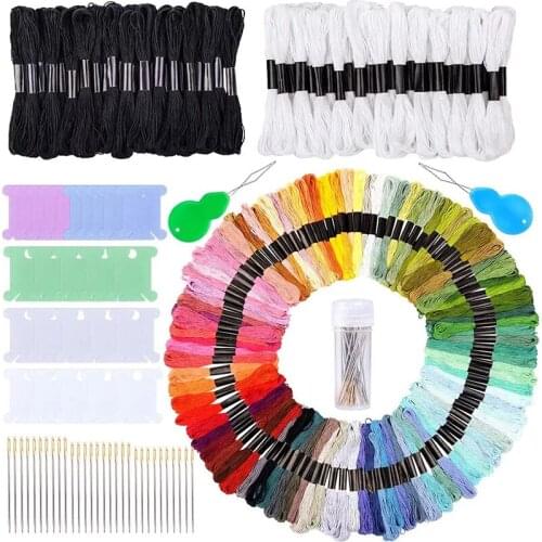 Imzay 207Pcs Embroidery Starter Kit With 150Colors Embroidery Floss Cross Stitch Threads,Cross Stitch Tools For Beginners