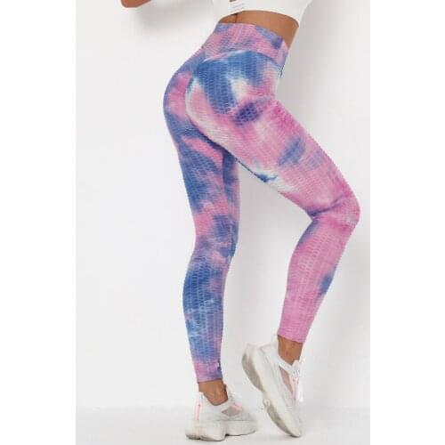 Hot selling stitching tie dye bubble Yoga Pants ink jacquard body-building and hip lifting fitness PANTS LEGGINGS