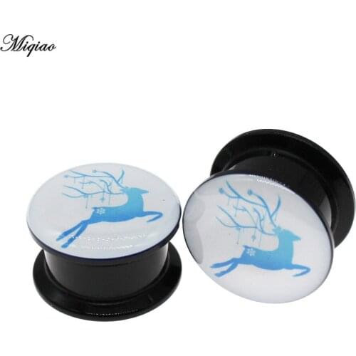 Miqiao 2pcs Fashion Niche Blue Fawn Acrylic Double Horn Ear Expander 6mm-25mm Exquisite Human Body Piercing Jewelry