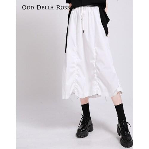 OddDellaRobbia 2021 New Summer Womens Fashion Solid Color Ruffled Drawstring Elastic Waist Irregular Skirt Beach Skirt 1437